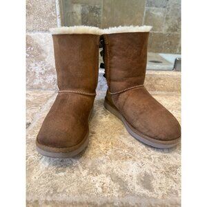 UGG Australia Bailey Bow II Chestnut Sheepskin Suede Boots With Fleece Lining -